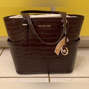 MK NWT Michael Kors damson Jet Set Travel large tote handbag NEW WITH TAGS